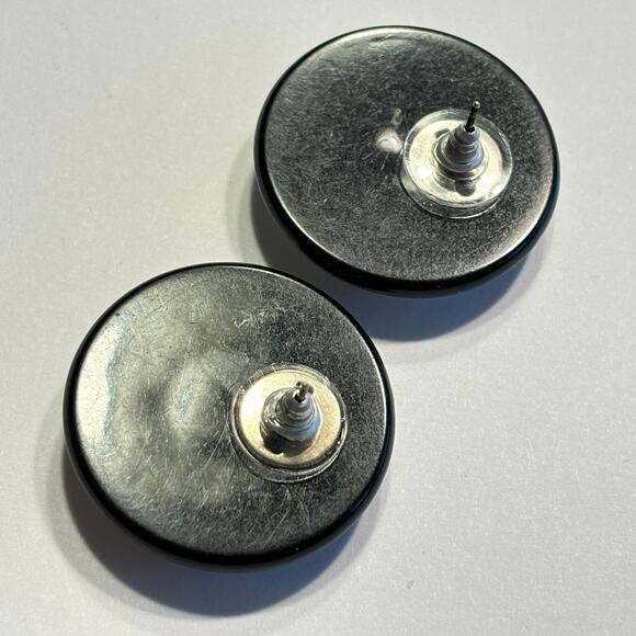 Pierced earrings retro black & white circles monochrome rounds vintage 1980s - Picture 6 of 6